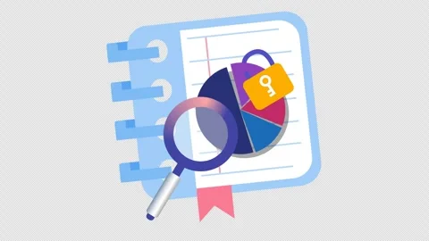 Confidential data analysis notebook logo in cartoon animation. Secure financial Stock Footage 309798962