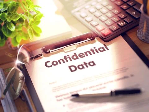 Confidential Data Concept on Clipboard. 3D Illustration 스톡 일러스트