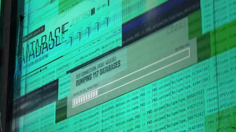 Confidential database leaking during hacking attack, digital data theft Stock Footage 348164121
