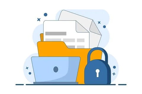 Confidential Document Concept, folder with Lock and Documents. Stock Illustration
