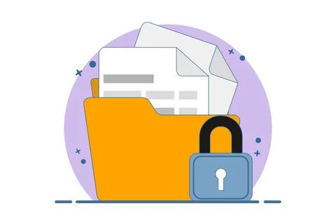 Confidential Document Concept, folder with Lock and Documents. Stock Illustration