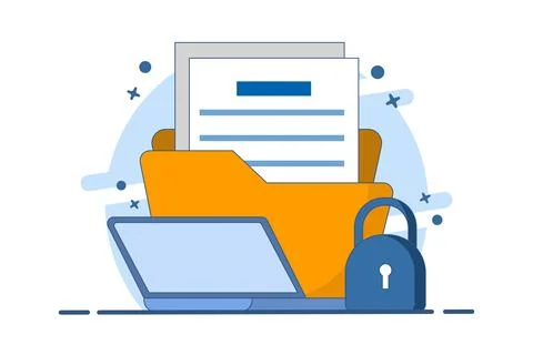 Confidential Document Concept, folder with Lock and Documents. Stock Illustration