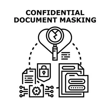 Confidential document masking process protecting sensitive data Stock Illustration
