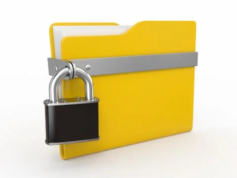 Confidential files. padlock on folder on white background. 3d Stock Illustration