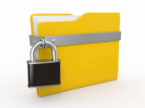 Confidential files. Padlock on folder on white background. 3d Confidential... Stock Photos