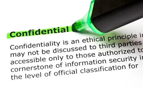 Confidential highlighted in green Stock Photos