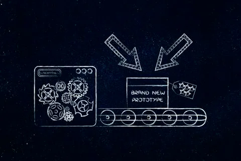 Confidential prototype on production line, concept of trade secrets Stock Illustration