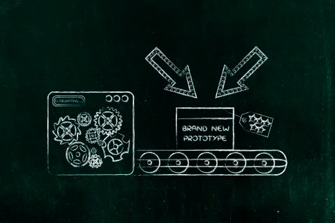Confidential prototype on production line, concept of trade secrets Illustrazione stock