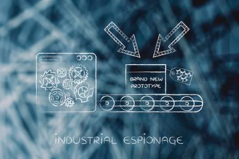 Confidential prototype on production line, concept of trade secrets Illustrazione stock