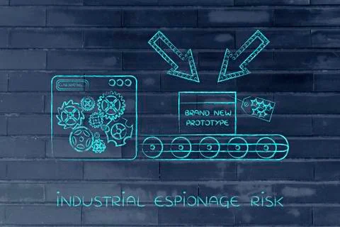 Confidential prototype on production line, concept of trade secrets Stock Illustration