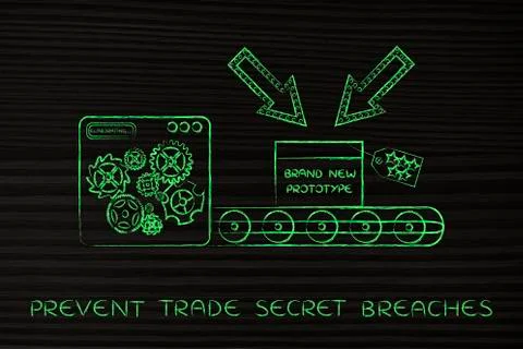 Confidential prototype on production line, concept of trade secrets Illustrazione stock
