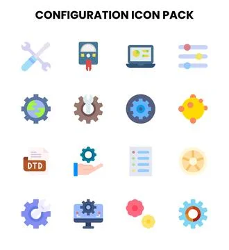 Configuration Flat Bundle Icons Pack Stock Illustration