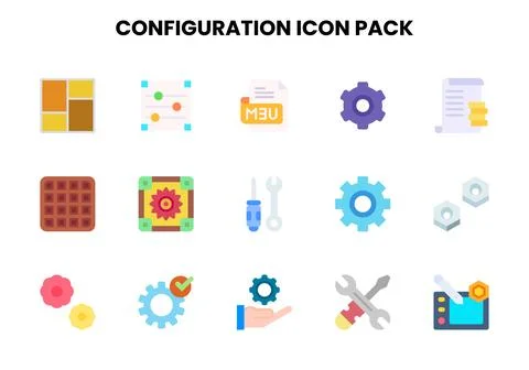 Configuration Flat Set Icons Pack Stock Illustration