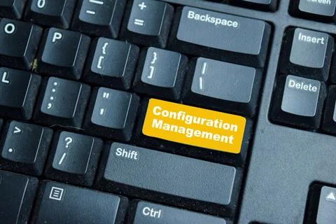 Configuration Management write on keyword isolated laptop background 写真素材