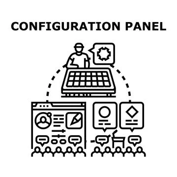 Configuration panel controlling settings and managing data flow Stock Illustration