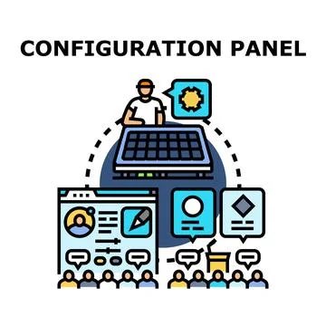 Configuration panel controlling settings and managing data flow Stock Illustration