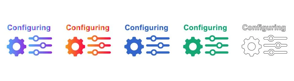 Configuration Settings Icon Set with Gear and Sliders Stock Illustration