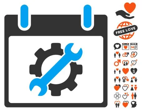 Configuration Tools Calendar Day Icon with Valentine Bonus Ilustração Stock