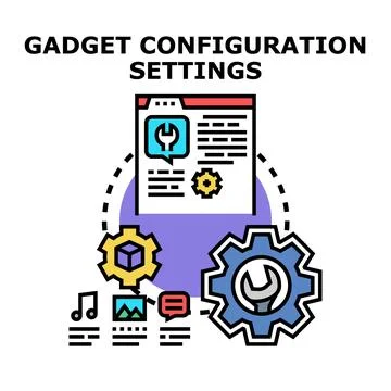 Configuring device settings and software applications Stock Illustration