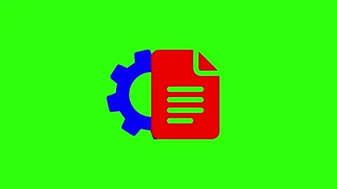 Configuring document settings with gear icon and paper file symbols for tec.. Stock Footage 329145184