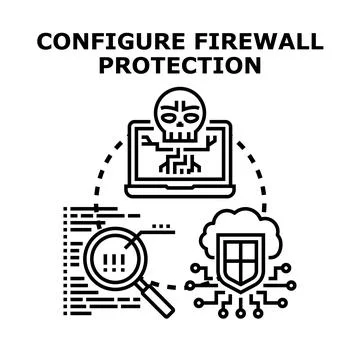 Configuring firewall protection for cybersecurity defense and data security Stock Illustration