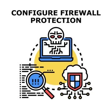 Configuring firewall protection for cybersecurity defense and data security 스톡 일러스트