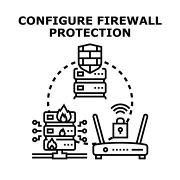 Configuring firewall protection for network servers 스톡 일러스트