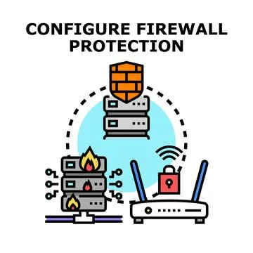 Configuring firewall protection for network servers 스톡 일러스트