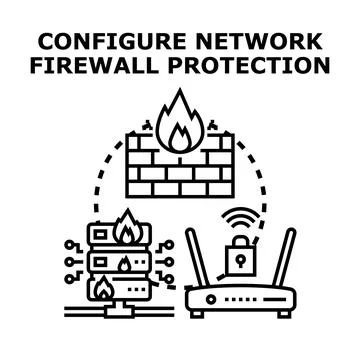 Configuring network firewall protection for online security Stock Illustration
