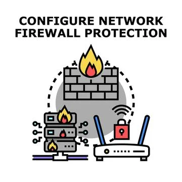 Configuring network firewall protection for online security Stock Illustration