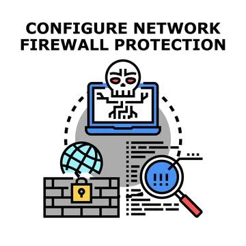 Configuring network firewall protection settings for cybersecurity Stockillustratie