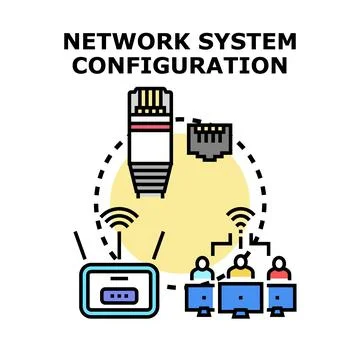 Configuring network system for internet and data connection Stock Illustration