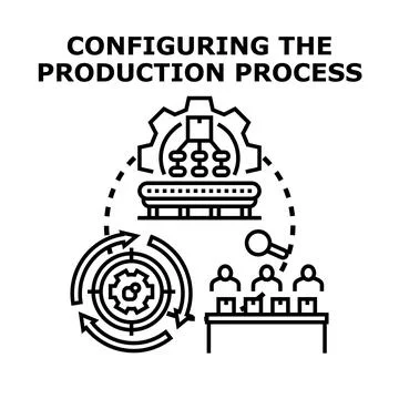 Configuring production process settings and workflow optimization Illustrazione stock