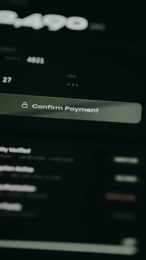 Confirm Payment button with large checkmark icon for secure transactions Video stock 332472511