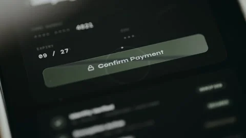 Confirm Payment digital button with a large checkmark icon, secure payment Stock Footage 332466579