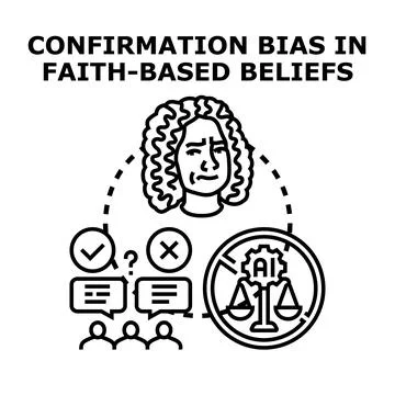 Confirmation bias in faith based beliefs concept development Stock Illustration
