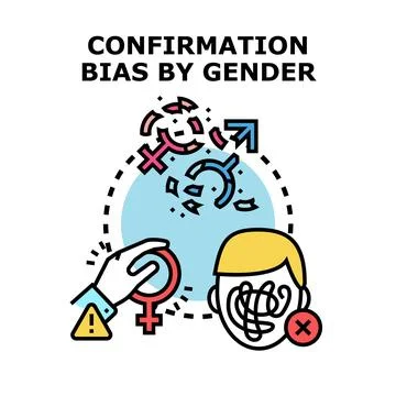 Confirmation bias by gender concept development illustration Stock Illustration
