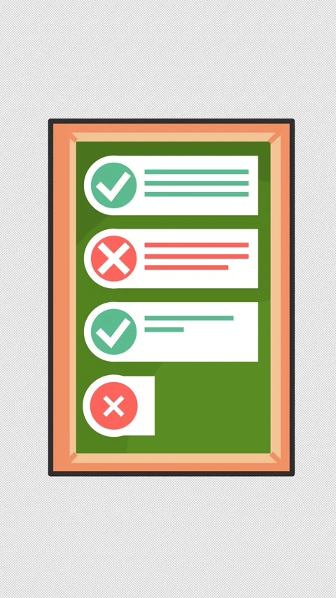 Confirmation checkmark on task document checklist icon in a cartoon animation. Stock Footage 317113976