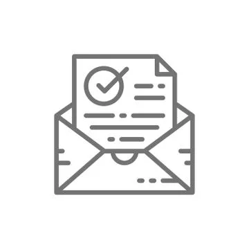 Confirmation letter, checked, envelope with check mark, verification line icon. Stock Illustration