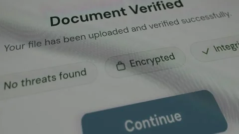 Confirmation message of a successful verification of a document, no threats Stock Footage 333834099