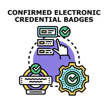 Confirmed digital credential badges ensuring online account access Stock Illustration