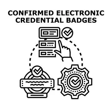 Confirmed digital credential badges ensuring online account access Stock Illustration