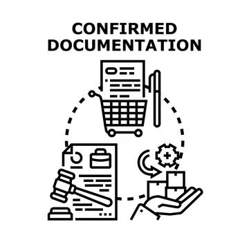 Confirmed documentation process with legal and commercial items Stock Illustration