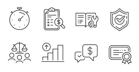 Confirmed, Engineering documentation and Payment received icons set. Certificate Illustrazione stock