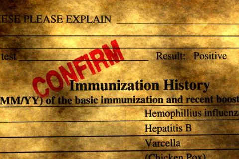Confirmed Immunization History Form with Positive Test Result Concept Stock Photos