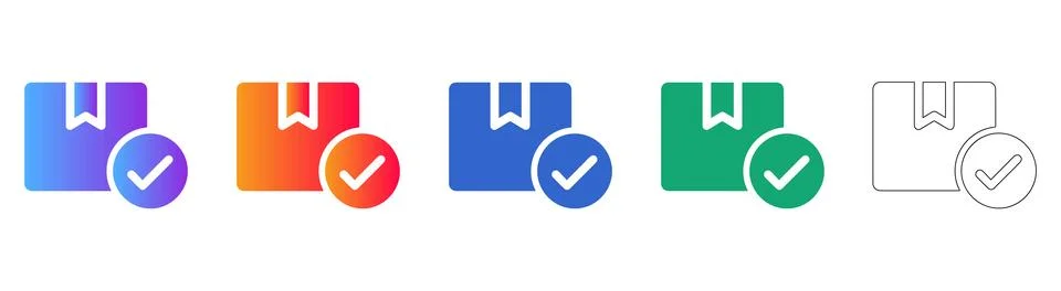 Confirmed Package Icon Set: Delivery Success or Order Completion Ilustração Stock