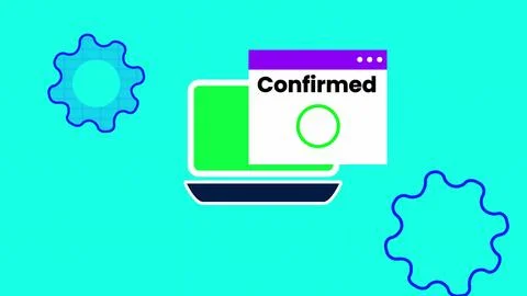 Confirmed text isolated digital technology notification message page on lap.. Stock Illustration