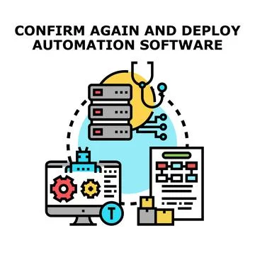 Confirming and deploying automation software vector concept Illustrazione stock