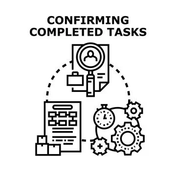 Confirming completed tasks in business process icon Stock Illustration