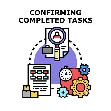 Confirming completed tasks in business process icon Stock Illustration